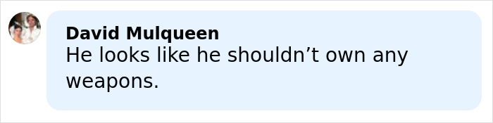 Comment about looksmaxxing influencer Clavicular related to weapon ownership concerns in a casual text bubble format.