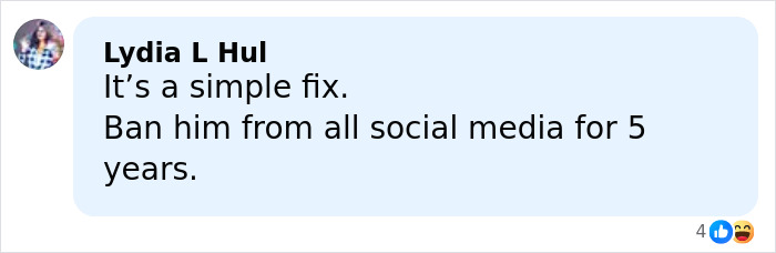 User comment about banning controversial looksmaxxing influencer Clavicular from social media for five years.