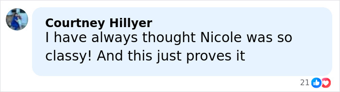 Comment from Courtney Hillyer expressing admiration for Nicole Kidman amid midlife crisis and divorce tensions with Keith Urban.