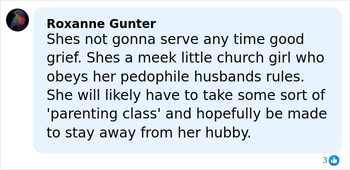 Comment discussing Joseph Duggar&rsquo;s wife Kendra&rsquo;s arrest footage amid disturbing allegations and public outrage.