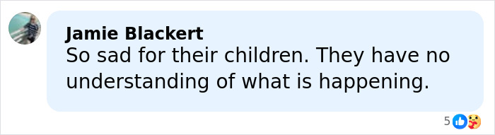 Comment from Jamie Blackert expressing sadness for children amid disturbing arrest footage and allegations involving Joseph Duggar&rsquo;s wife Kendra.