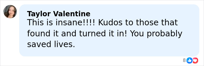 Comment from Taylor Valentine expressing shock and praise for those who discovered hidden item in Barbie packaging.