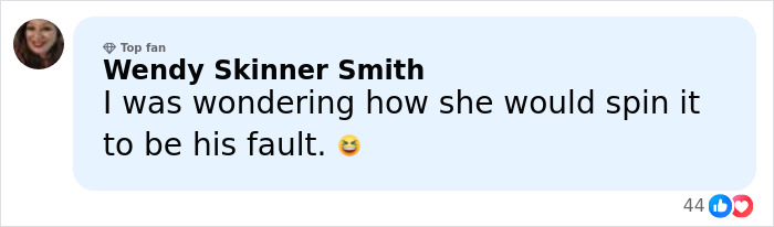 Social media comment from Wendy Skinner Smith reacting to a report on Britney Spears' heartbreaking arrest reason.