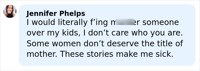 ALT text: Social media comment condemning a mom who allegedly allowed boyfriend to harm her young son with 46 injuries.