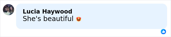 Comment by Lucia Haywood stating she's beautiful with heart eyes emoji on a social media post about Anne Hathaway's taut face trick.