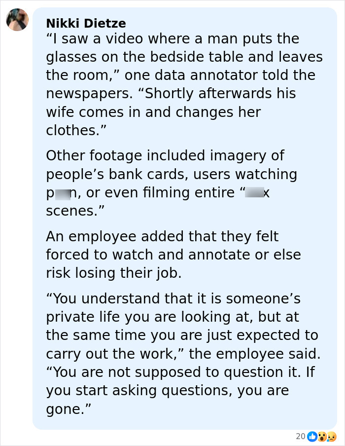 Meta workers describe disturbing footage seen through users' smart glasses including private and sensitive daily life moments.