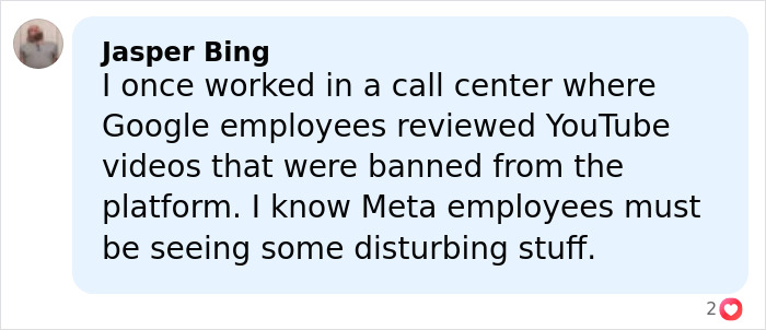 Screenshot of a social media comment discussing Meta workers revealing disturbing content seen through users' smart glasses.
