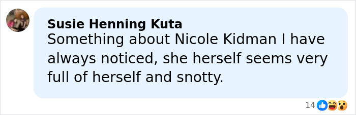 Comment mentioning Nicole Kidman reflecting tensions in midlife crisis amid divorce with Keith Urban.