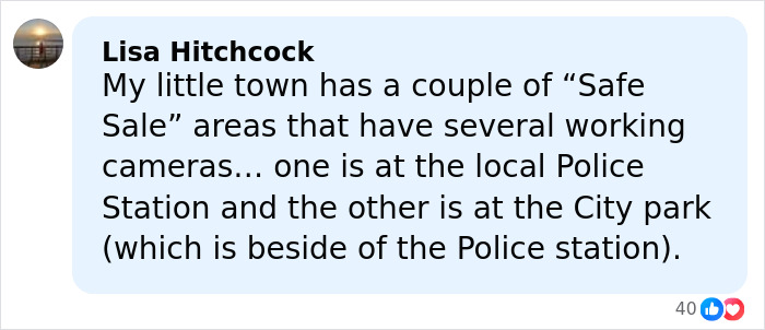Comment about safe sale areas in town with cameras near police station and city park for secure transactions.
