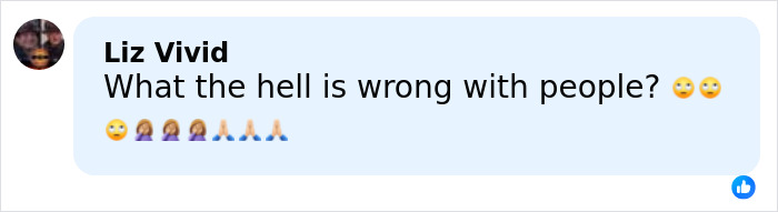 Comment by Liz Vivid expressing shock and disbelief with emojis reacting to accused female police officer's court case.