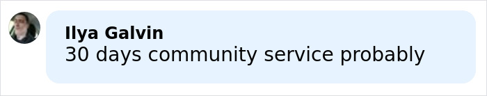 Comment by Ilya Galvin mentioning 30 days community service in a casual online discussion.