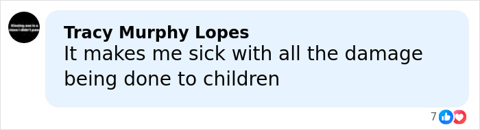 Screenshot of a social media comment expressing concern about damage being done to children related to police custody issues.