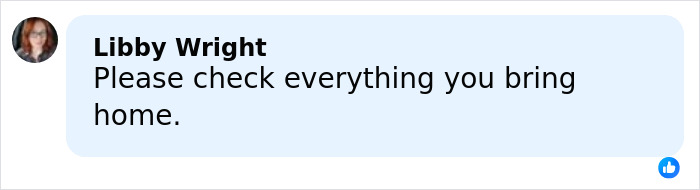 Comment from Libby Wright urging viewers to check items brought home amid Barbie packaging concerns.