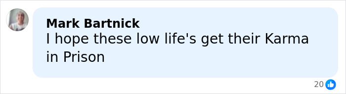 Comment by Mark Bartnick expressing hope that those who extorted a Chick-Fil-A employee receive karma in prison.