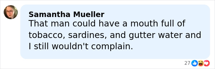 Screenshot of a social media comment mentioning a man and expressing strong admiration, related to Nicole Kidman and Alexander Skarsg&aring;rd.