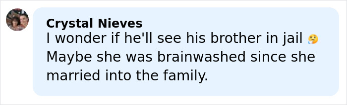 Comment by Crystal Nieves expressing concern about family and arrest amid horrific allegations involving Joseph and Kendra Duggar's neighbor.