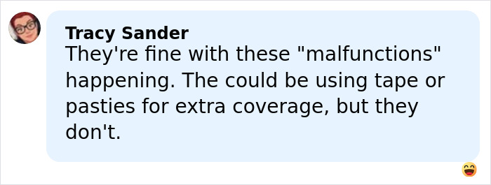 Comment by Tracy Sander about pro wrestler Kiana James&rsquo;s wardrobe malfunction, discussing coverage options and reactions.
