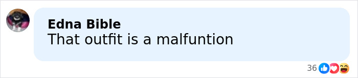 Comment box showing user Edna Bible saying That outfit is a malfunction on a social media post about pro wrestler Kiana James wardrobe malfunction.