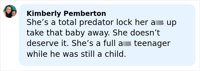 Text message discussing a controversial case involving a 15-year-old pregnant by a 12-year-old, expressing strong opinions.