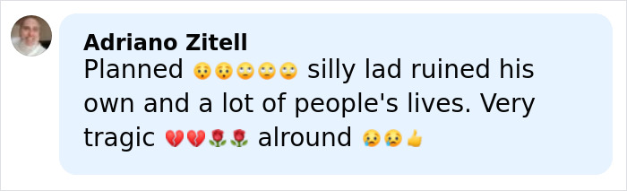 Comment by Adriano Zitell expressing sadness over tragic fate of open misogynist who took own mother hostage and ended her life.