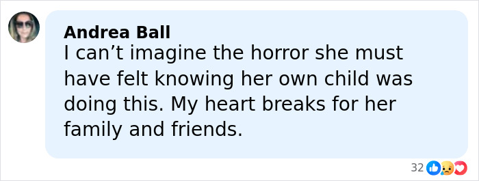 Comment by Andrea Ball expressing sorrow over a mother harmed by her own child in an open misogynist case.