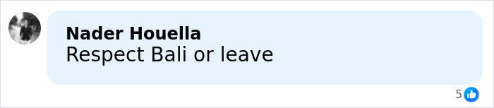 Comment on social media reading Respect Bali or leave related to American tourist arrested during Bali shutdown.