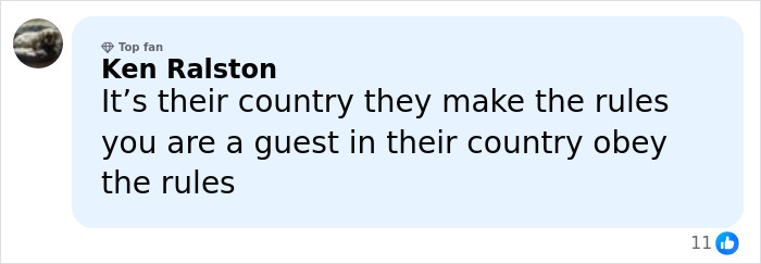 Commenter Ken Ralston emphasizing obeying rules as American tourist faces consequences in Bali shutdown.