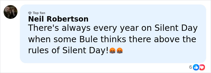 Comment from Neil Robertson, top fan, expressing frustration about tourists ignoring rules on Silent Day in Bali with angry emojis.