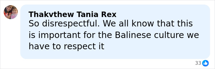Comment expressing disapproval of disrespecting Balinese culture during Bali shutdown, referencing consequences for tourists.