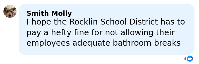 Comment from Smith Molly expressing concern over Rocklin School District's handling of employee bathroom breaks.