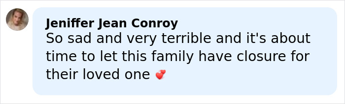 Comment expressing sorrow and relief as mysterious homicide cold case of realtor is finally solved after 15 years.