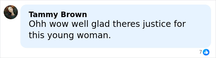 Comment by Tammy Brown expressing relief over justice served in a mysterious homicide cold case of realtor solved after 15 years.