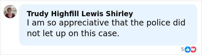 User comment expressing gratitude for police persistence in solving mysterious homicide cold case of realtor after 15 years.