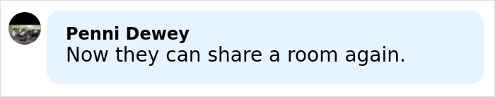 Comment by Penni Dewey saying now they can share a room again related to convicted offender Josh Duggar and Joseph arrest. Comment by Penni Dewey saying now they can share a room again related to convicted offender Josh Duggar and Joseph arrest.