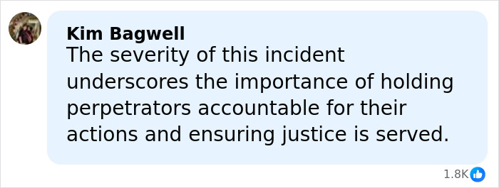 Comment by Kim Bagwell emphasizing the importance of accountability and justice after Chick-Fil-A employee extortion incident.
