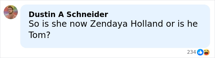 Comment about Zendaya's stylist revealing a staggering fact about her private romantic life with Tom Holland on a social media post.