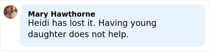 Comment by Mary Hawthorne criticizing Heidi Klum's lingerie ad with daughter Leni, sparking backlash online.