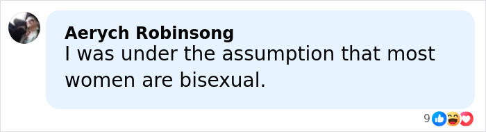 Text message conversation discussing assumptions about women's bisexuality related to Anna Camp's sexuality and age-gap romance.