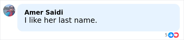 Comment with a user profile picture and text saying I like her last name on a social media platform.