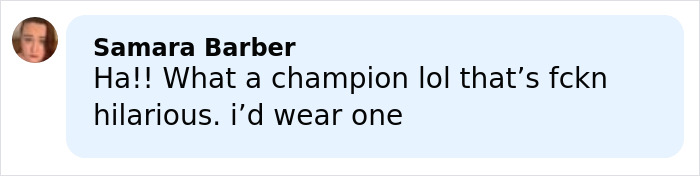 Comment from Samara Barber praising Elon Musk's trans daughter Vivian's hilarious merch line trolling her dad.