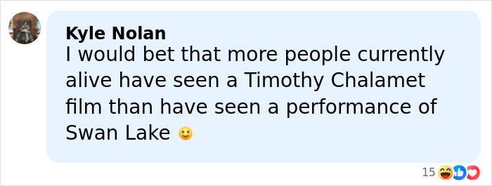 Screenshot of a social media comment criticizing Timoth&eacute;e Chalamet&rsquo;s ballet and opera remark with a brutal insult.