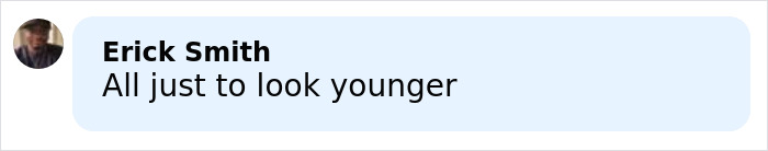 Comment by Erick Smith stating All just to look younger in a light blue speech bubble on a white background discussing Dr. Terry Dubrow’s medical verdict on Jim Carrey’s face controversy. Comment by Erick Smith stating All just to look younger in a light blue speech bubble on a white background discussing Dr. Terry Dubrow’s medical verdict on Jim Carrey’s face controversy.