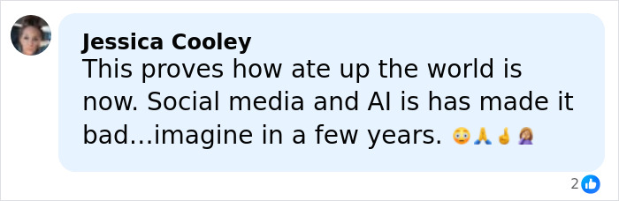 Comment from Jessica Cooley about the impact of social media and AI on society, expressing concern for the future. Comment from Jessica Cooley about the impact of social media and AI on society, expressing concern for the future.