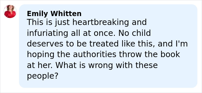 Comment by Emily Whitten expressing heartbreak and anger over a mom of 5-year-old arrested for crimes at a festival.
