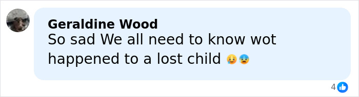 Comment by Geraldine Wood expressing sadness and concern about a lost child in the major update in search for Madeleine McCann.