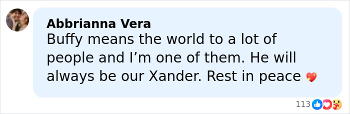 Comment about Buffy the Vampire Slayer star Nicholas Brendon expressing condolences and remembering his iconic role as Xander.