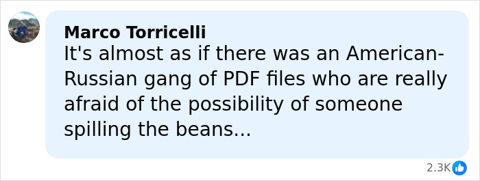 Comment by Marco Torricelli about American-Russian gang linked to Epstein files revealing politician&rsquo;s death.