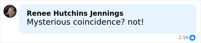 Comment by Renee Hutchins Jennings on social media expressing skepticism about mysterious coincidence related to politician and Epstein files.