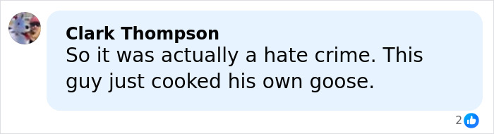 Comment by Clark Thompson discussing hate crime and consequences in a social media post about Shia LaBeouf Mardi Gras arrest.