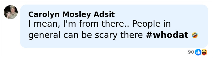 Comment discussing local experiences with a hashtag whodat, related to Shia LaBeouf Mardi Gras arrest and mental health.